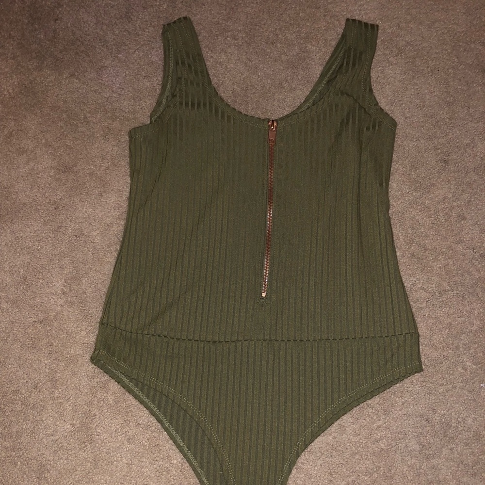 Olive green bodysuit.